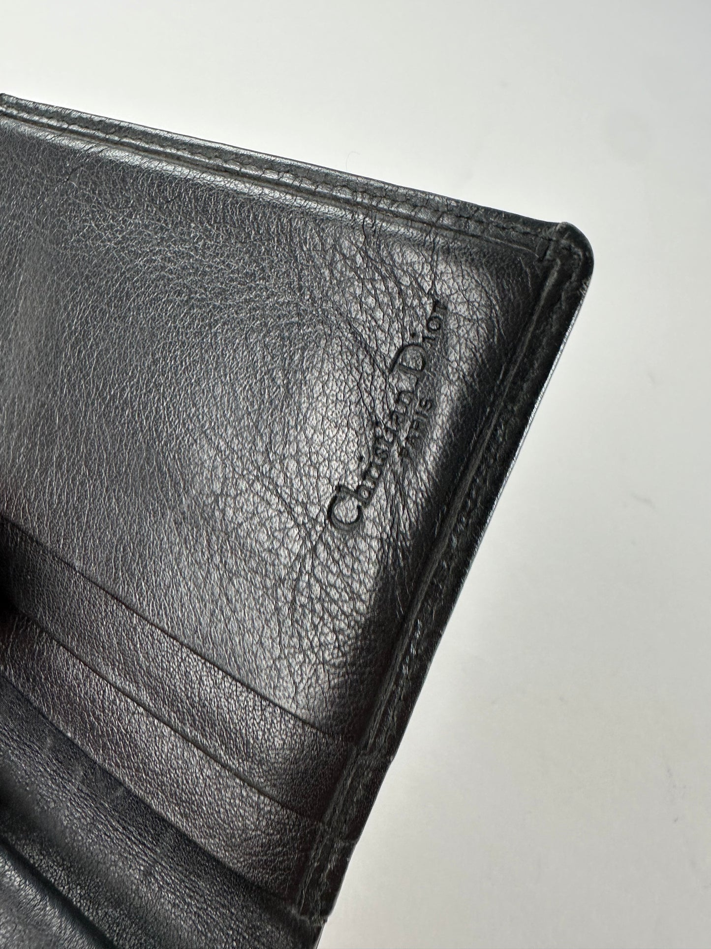 Vintage Dior Leather Wallet Black Silver c. 2000