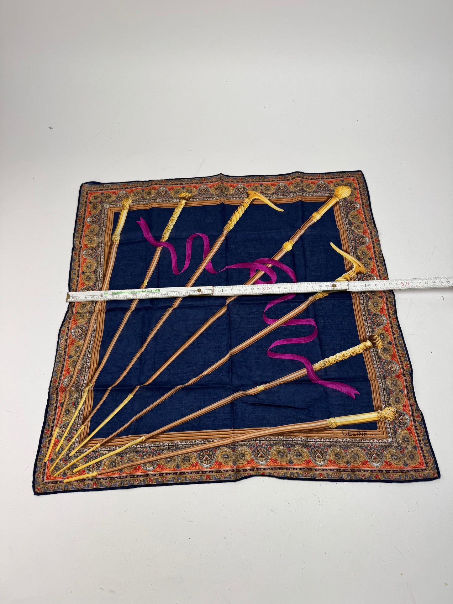 Vintage Celine Baroque Scarf Gold Navy