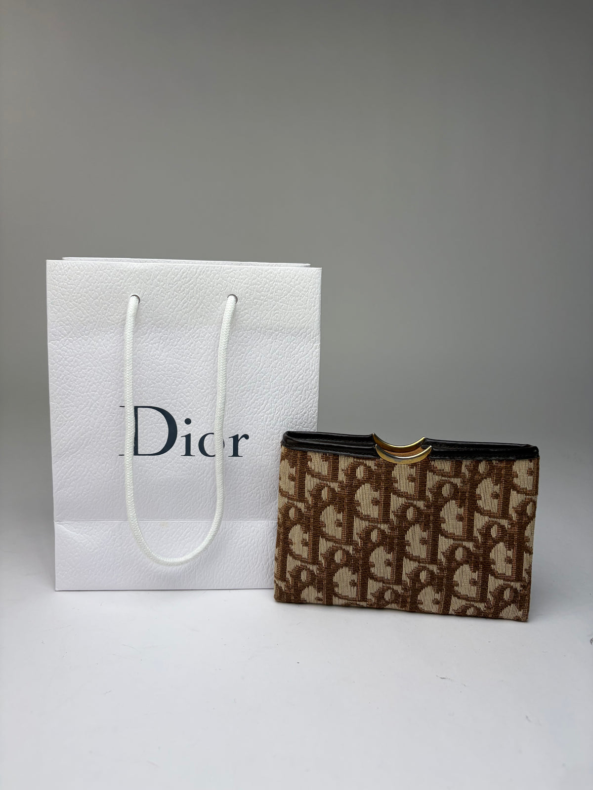 Vintage Dior Oblique Jacquard Flap Wallet Late 1970s Beige Brown