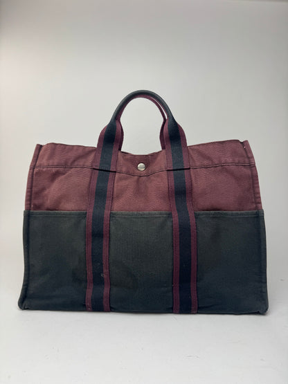 Sac fourre-tout vintage en coton Hermès violet noir