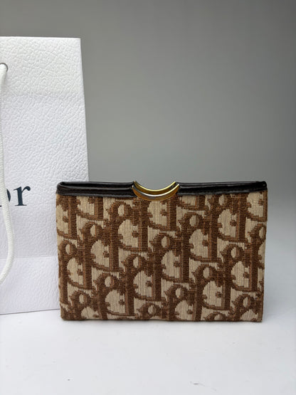 Vintage Dior Oblique Jacquard Flap Wallet Late 1970s Beige Brown