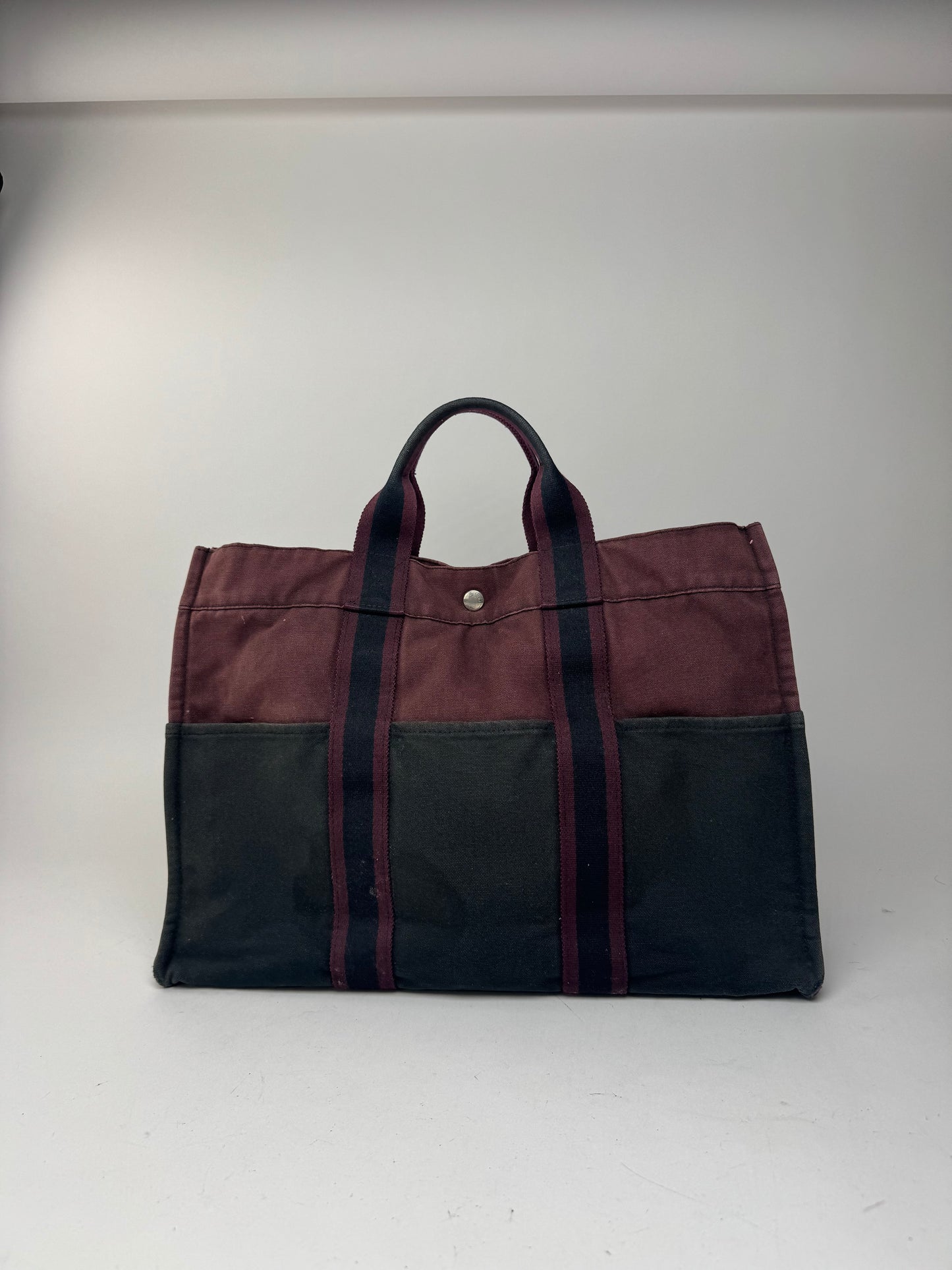 Sac fourre-tout vintage en coton Hermès violet noir