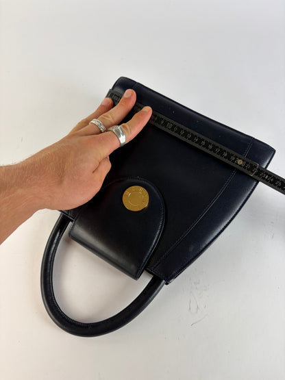 Vintage Givenchy Structured Leather Top-Handle Bag Navy Gold