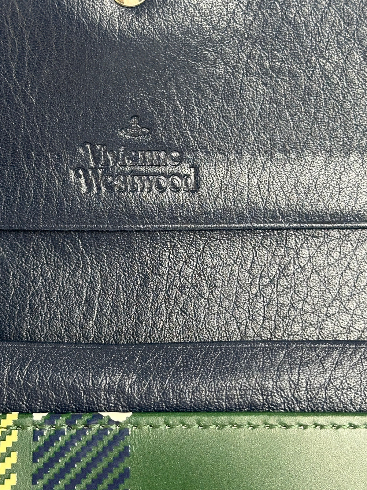 Vintage Vivienne Westwood Patent Tartan Bifold Wallet c. Mid-2000s Green Navy