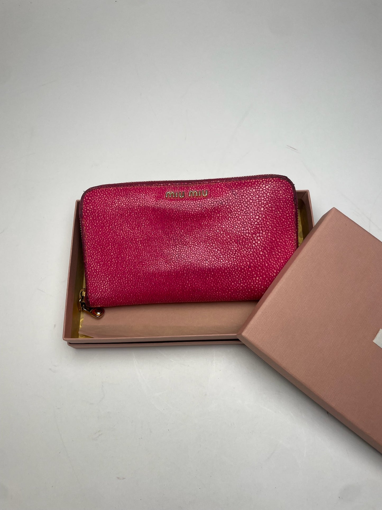 Vintage Miu Miu Snake Emblossed Leather Wallet Pink