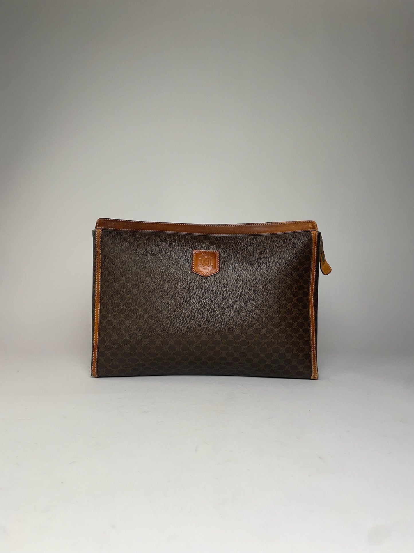 Vintage Celine Paris Monogram Leather Clutch Brown