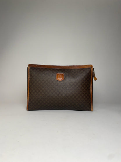 Vintage Celine Paris Monogram Leather Clutch Brown
