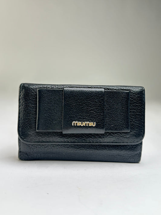 Vintage Miu Miu Grained Leather Bifold Key Wallet Early 2000s Black