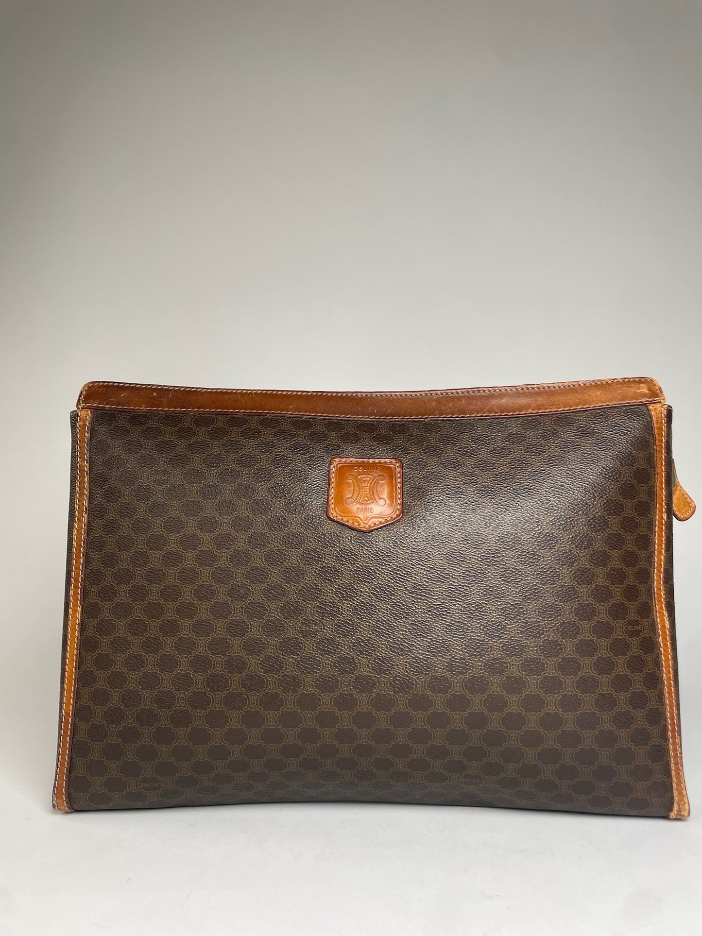 Vintage Celine Paris Monogram Leather Clutch Brown