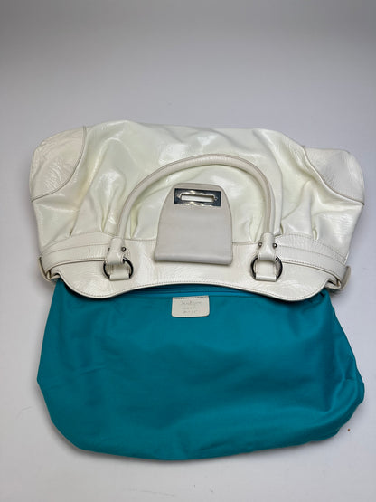 Vintage Ferragamo Grained Leather Shoulder Bag White Silver