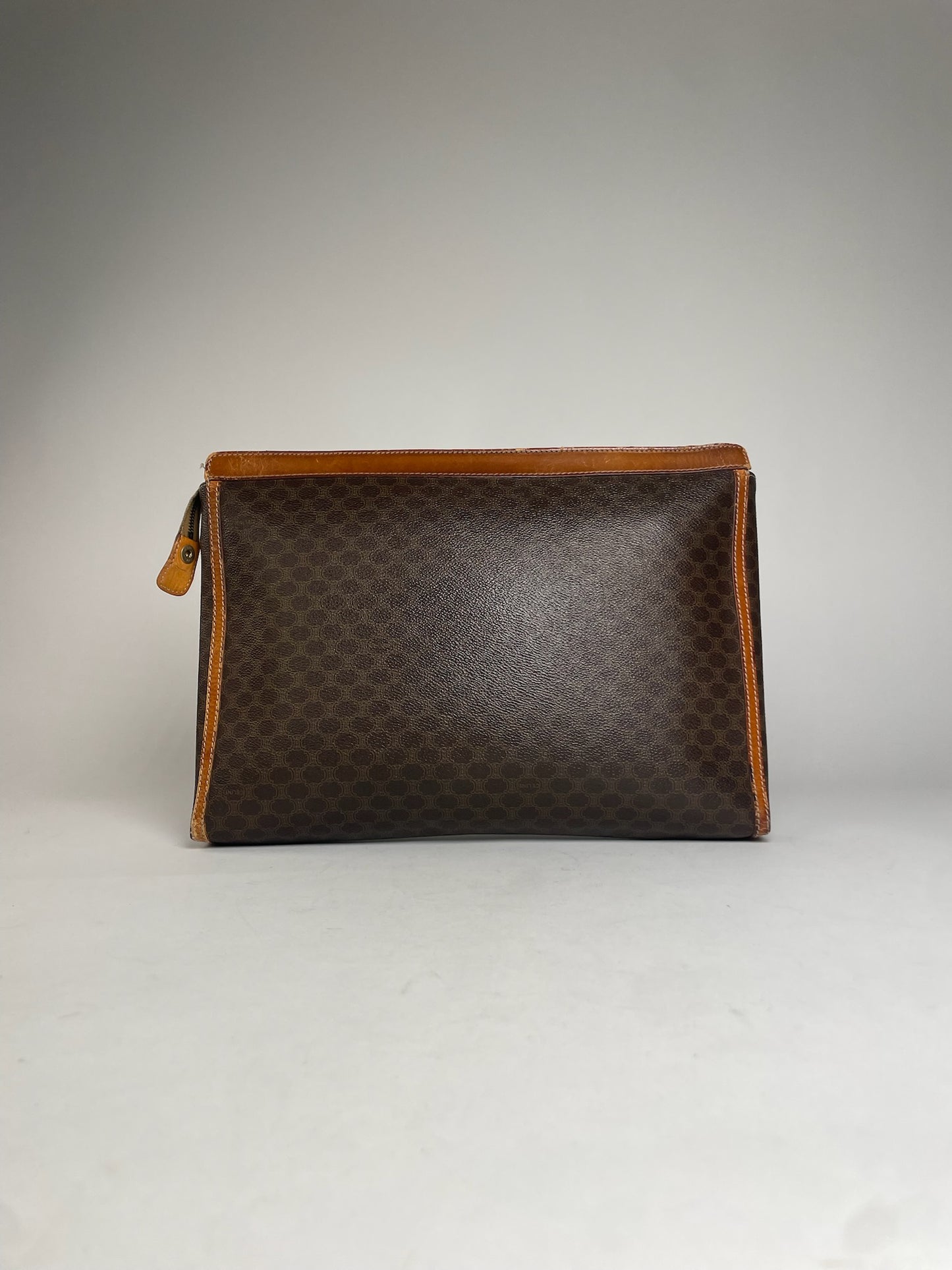 Vintage Celine Paris Monogram Leather Clutch Brown