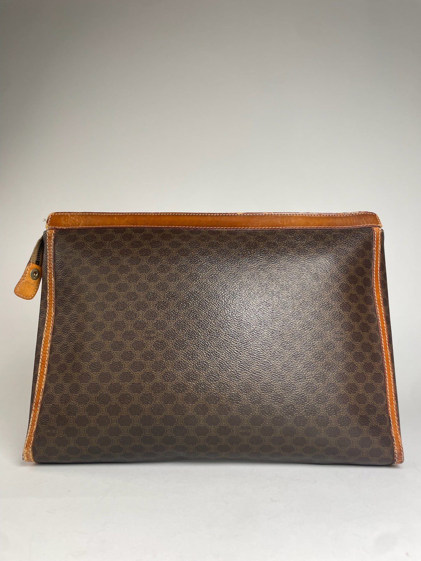 Vintage Celine Paris Monogram Leather Clutch Brown