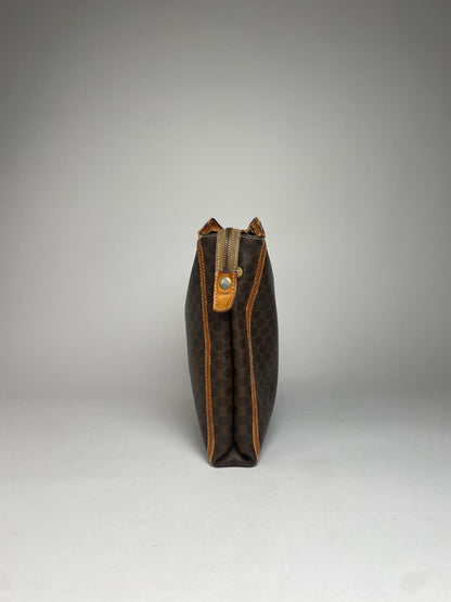 Vintage Celine Paris Monogram Leather Clutch Brown