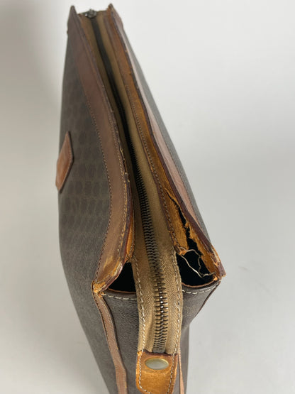 Vintage Celine Paris Monogram Leather Clutch Brown
