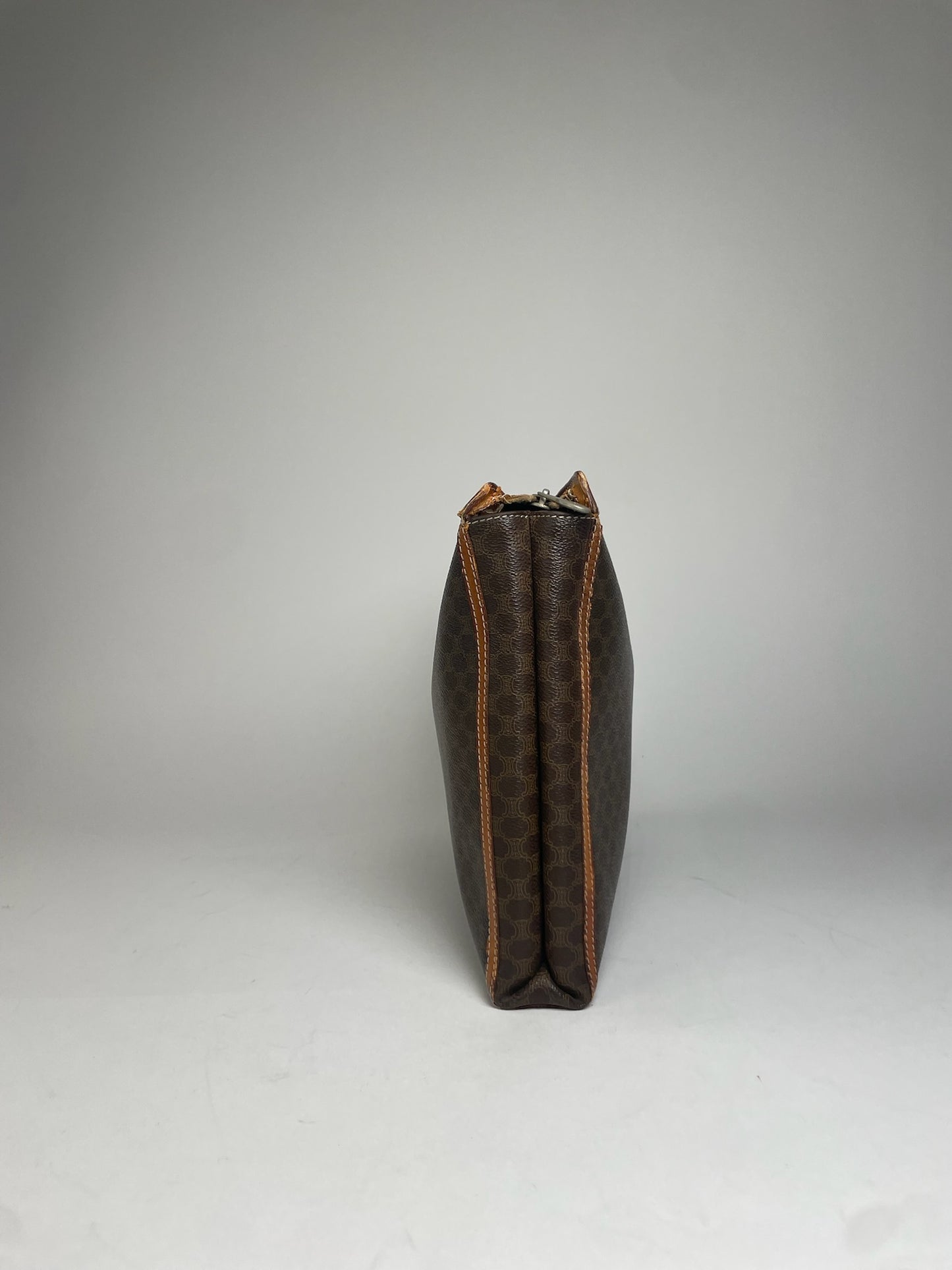Vintage Celine Paris Monogram Leather Clutch Brown
