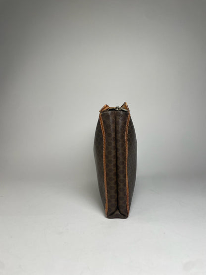 Vintage Celine Paris Monogram Leather Clutch Brown