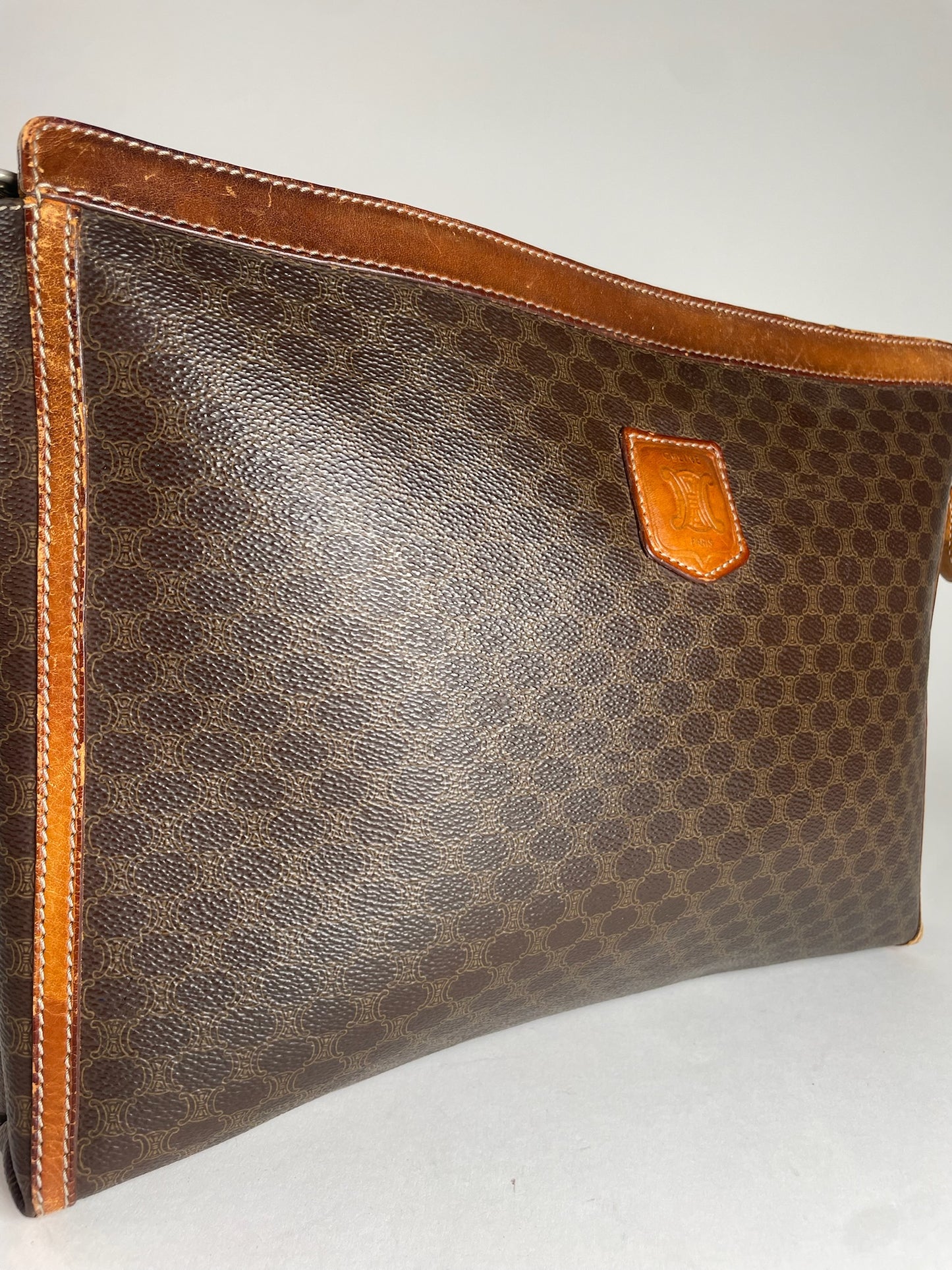 Vintage Celine Paris Monogram Leather Clutch Brown
