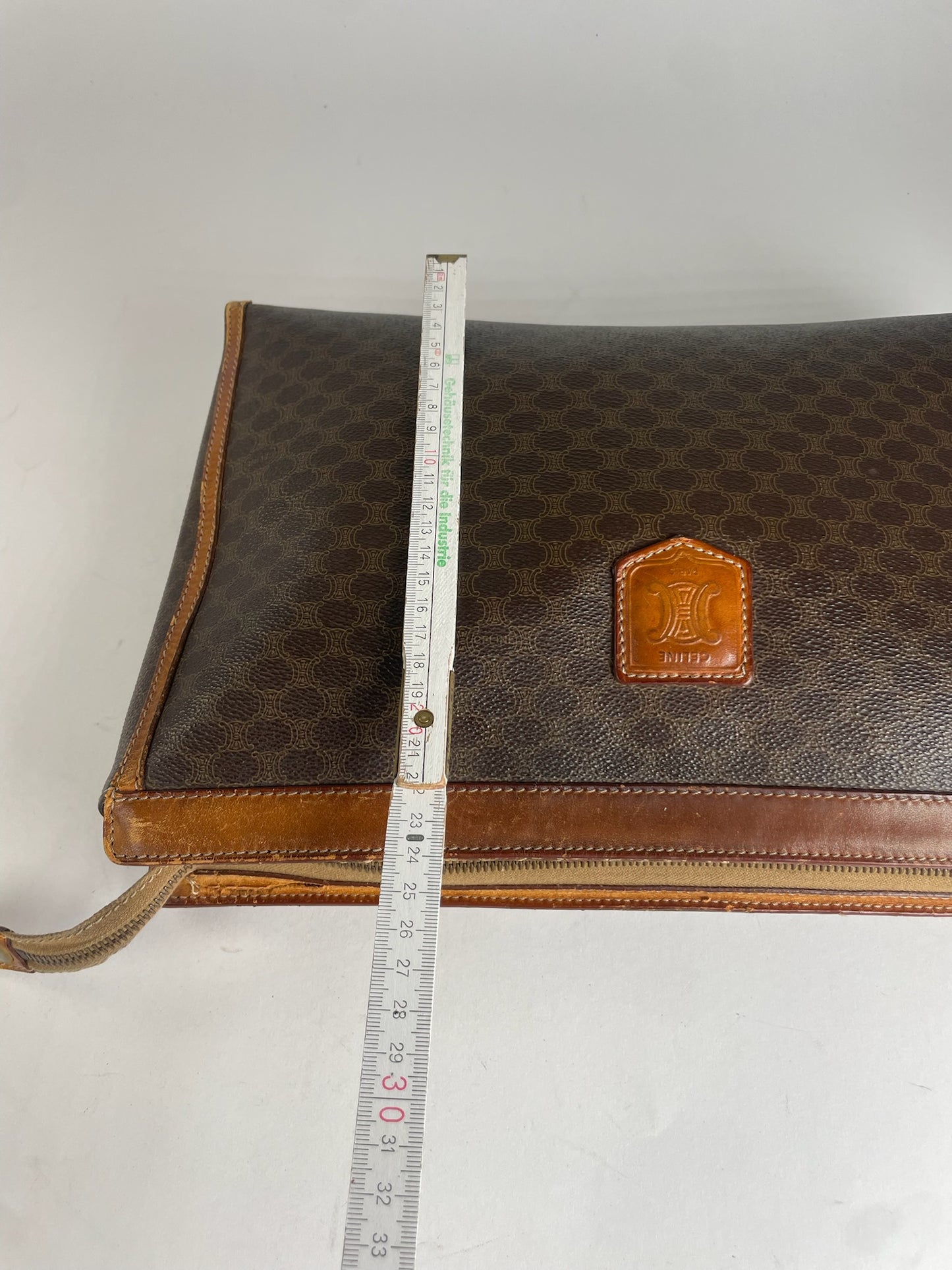 Vintage Celine Paris Monogram Leather Clutch Brown