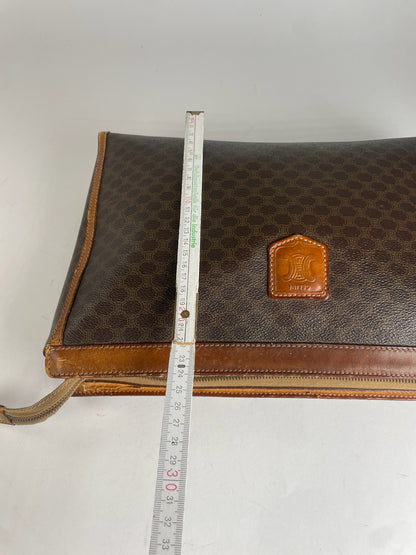 Vintage Celine Paris Monogram Leather Clutch Brown