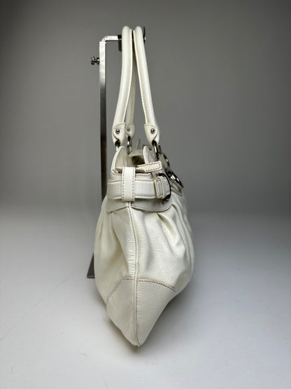 Vintage Ferragamo Grained Leather Shoulder Bag White Silver