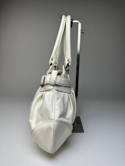 Vintage Ferragamo Grained Leather Shoulder Bag White Silver
