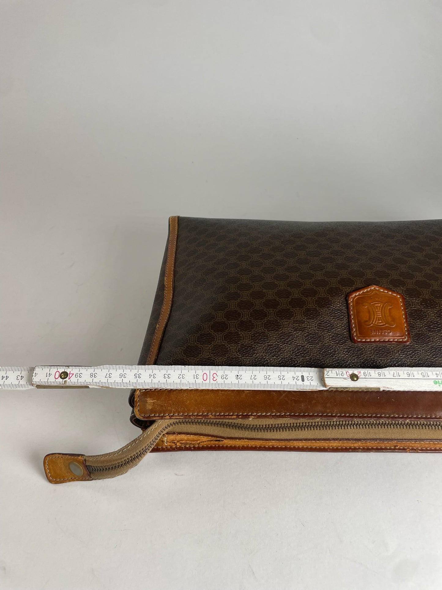 Vintage Celine Paris Monogram Leather Clutch Brown