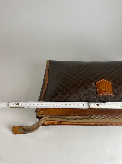 Vintage Celine Paris Monogram Leather Clutch Brown