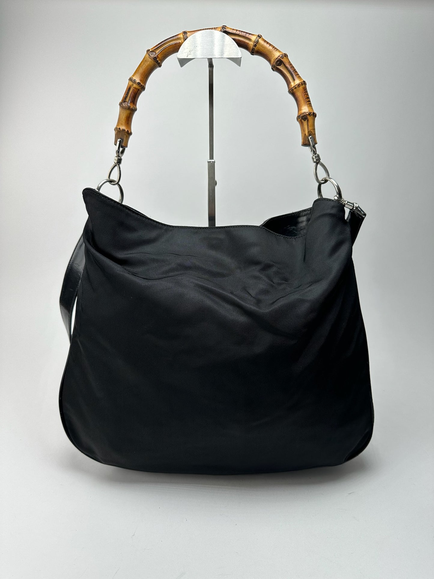 Sac vintage Gucci 2Way en toile de bambou noir