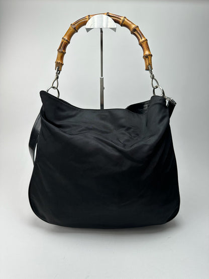 Sac vintage Gucci 2Way en toile de bambou noir
