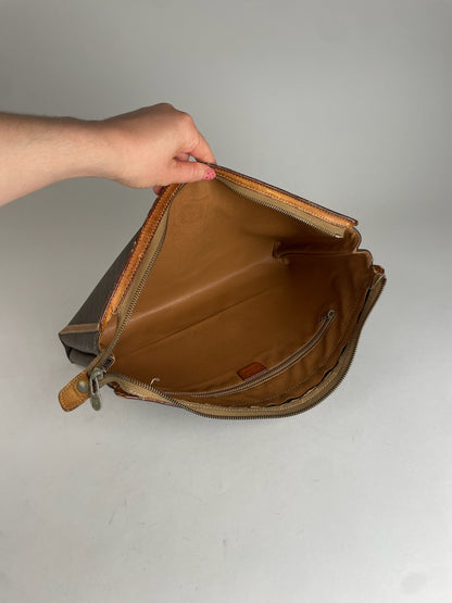 Vintage Celine Paris Monogram Leather Clutch Brown