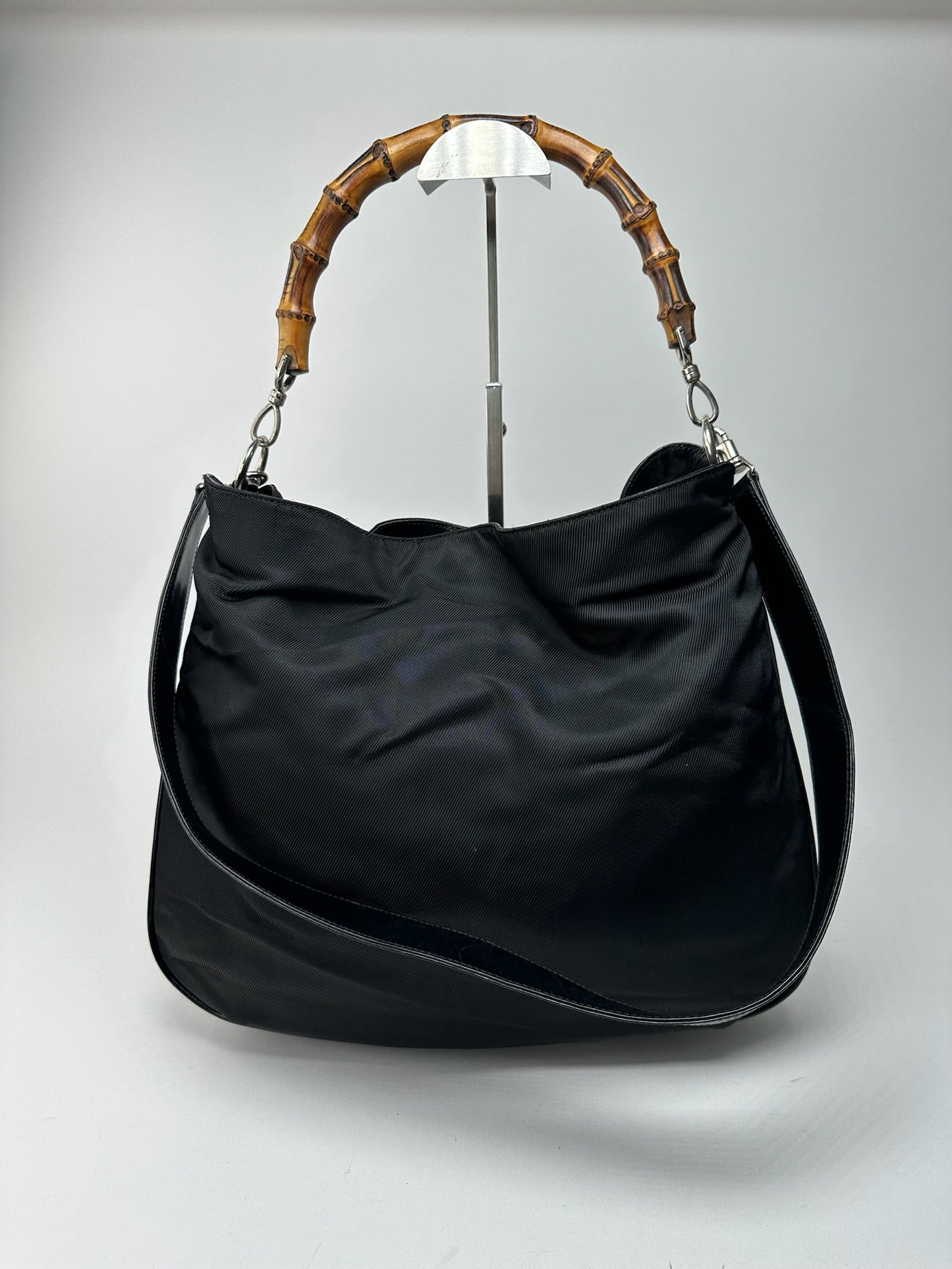 Sac vintage Gucci 2Way en toile de bambou noir