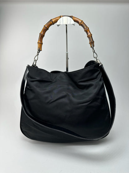 Sac vintage Gucci 2Way en toile de bambou noir