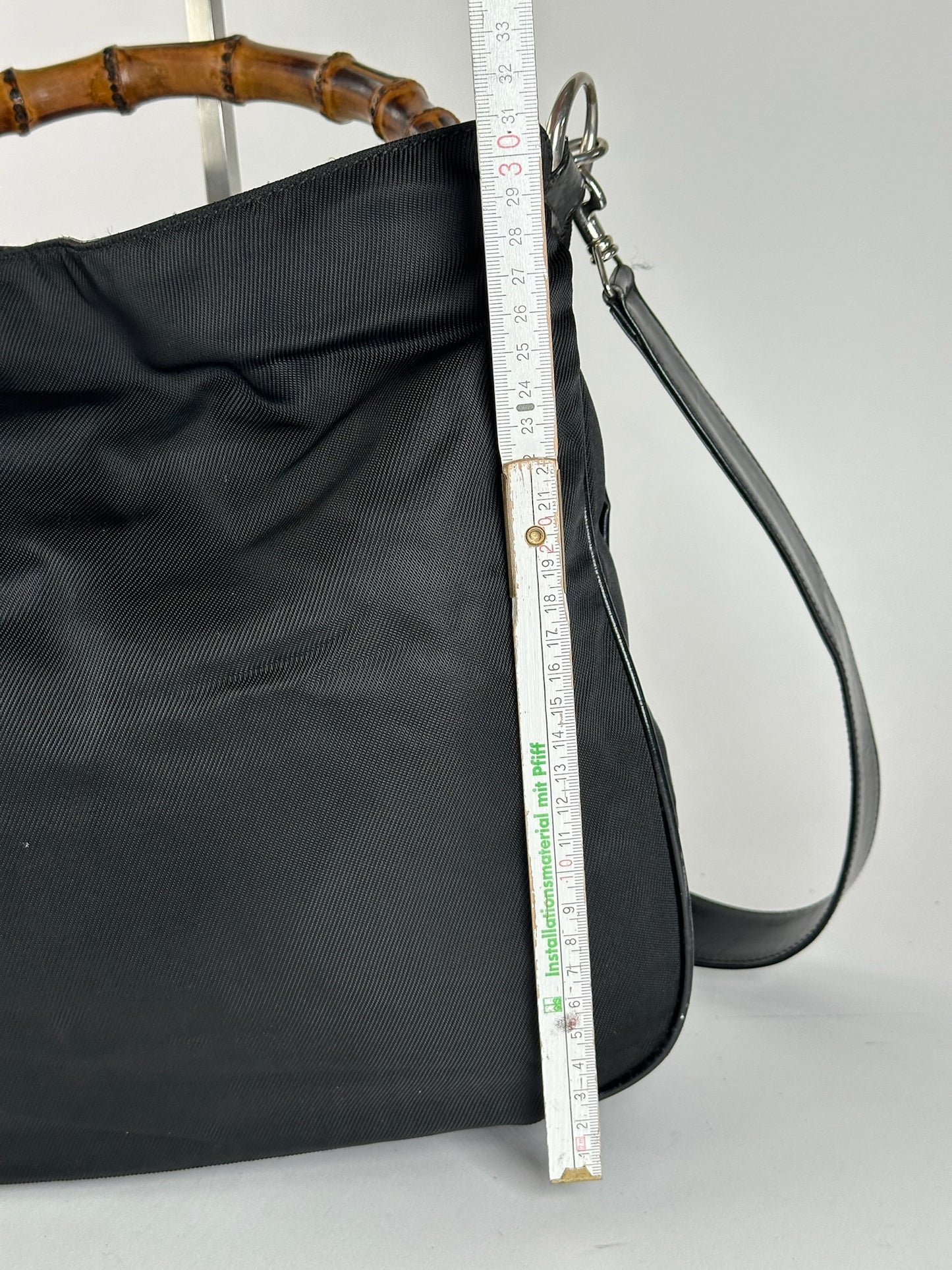 Sac vintage Gucci 2Way en toile de bambou noir