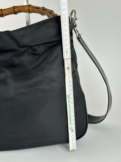 Sac vintage Gucci 2Way en toile de bambou noir