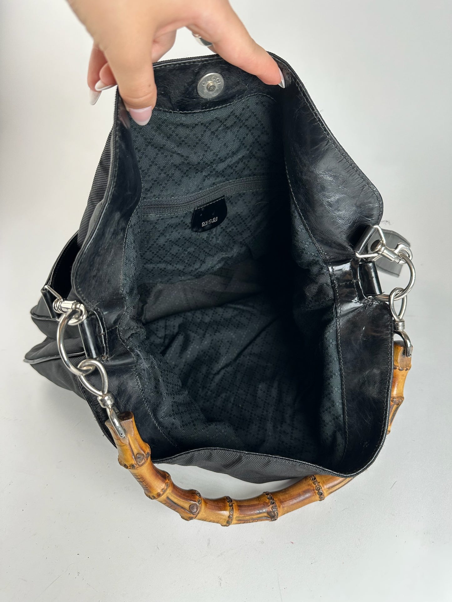 Sac vintage Gucci 2Way en toile de bambou noir