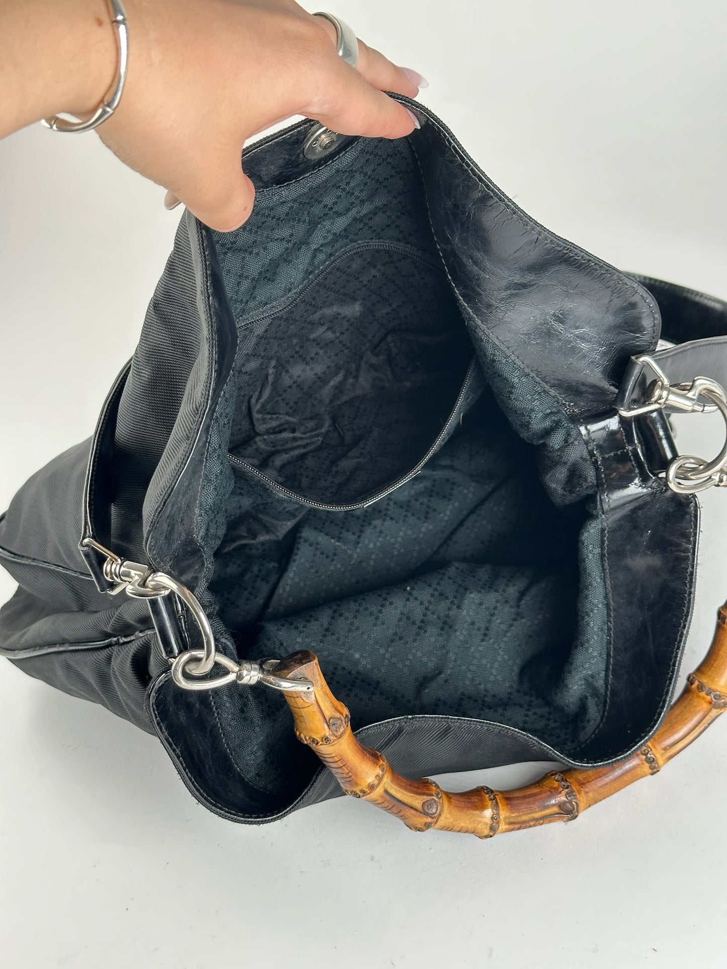 Sac vintage Gucci 2Way en toile de bambou noir