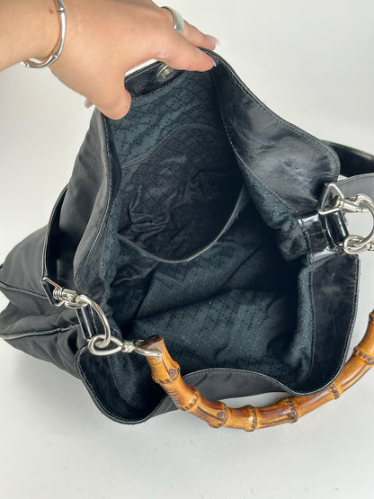 Sac vintage Gucci 2Way en toile de bambou noir