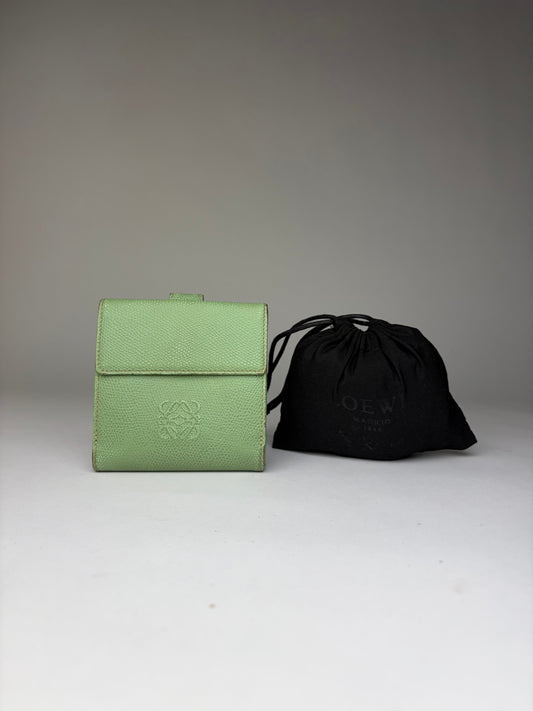 Vintage Loewe Grained Leather Bifold Wallet Pistachio Green