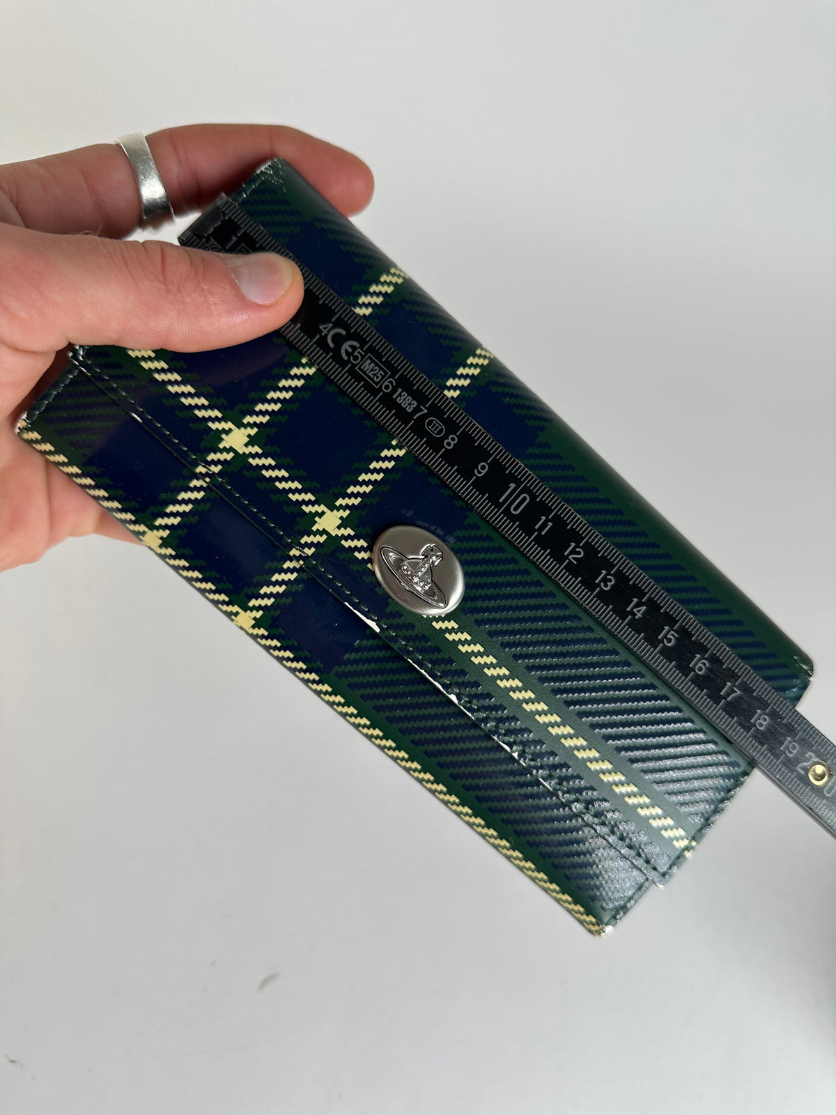 Vintage Vivienne Westwood Patent Tartan Bifold Wallet c. Mid-2000s Green Navy