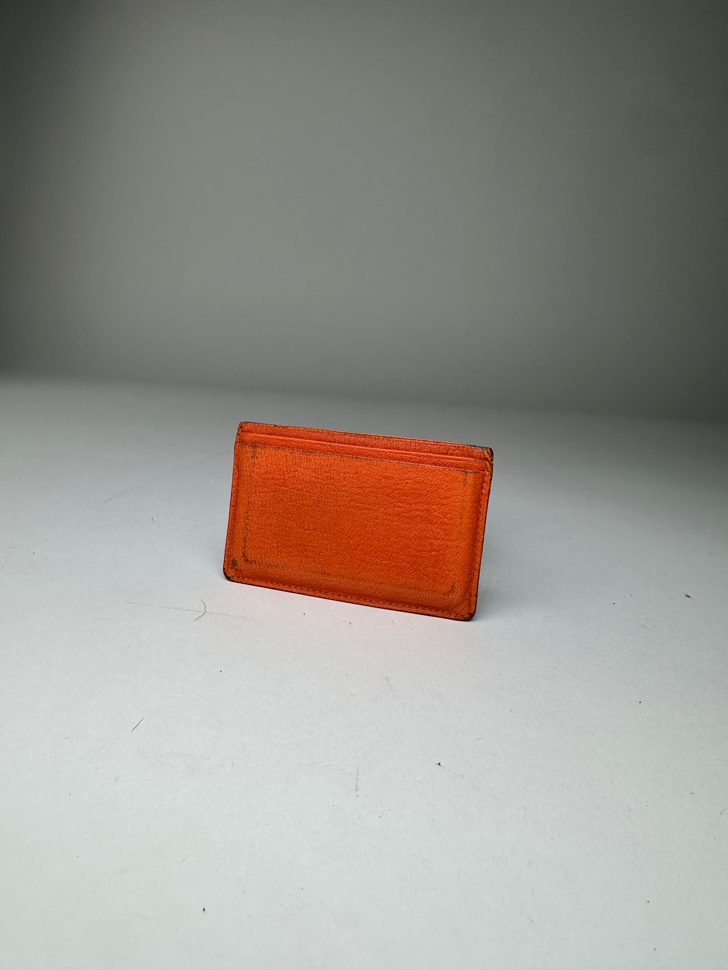 Vintage Chanel Leather Card Holder Orange Silver
