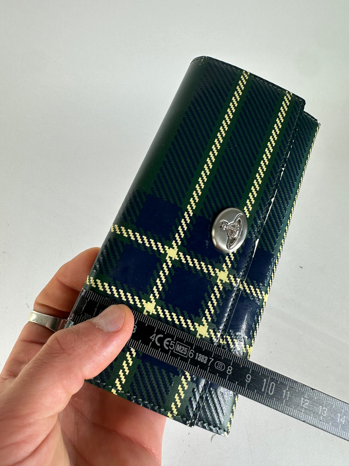 Vintage Vivienne Westwood Patent Tartan Bifold Wallet c. Mid-2000s Green Navy