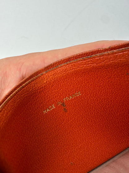 Vintage Chanel Leather Card Holder Orange Silver