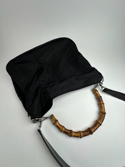 Sac vintage Gucci 2Way en toile de bambou noir