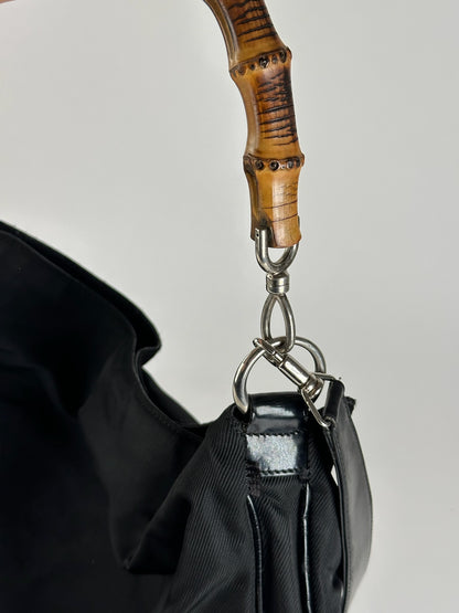 Sac vintage Gucci 2Way en toile de bambou noir