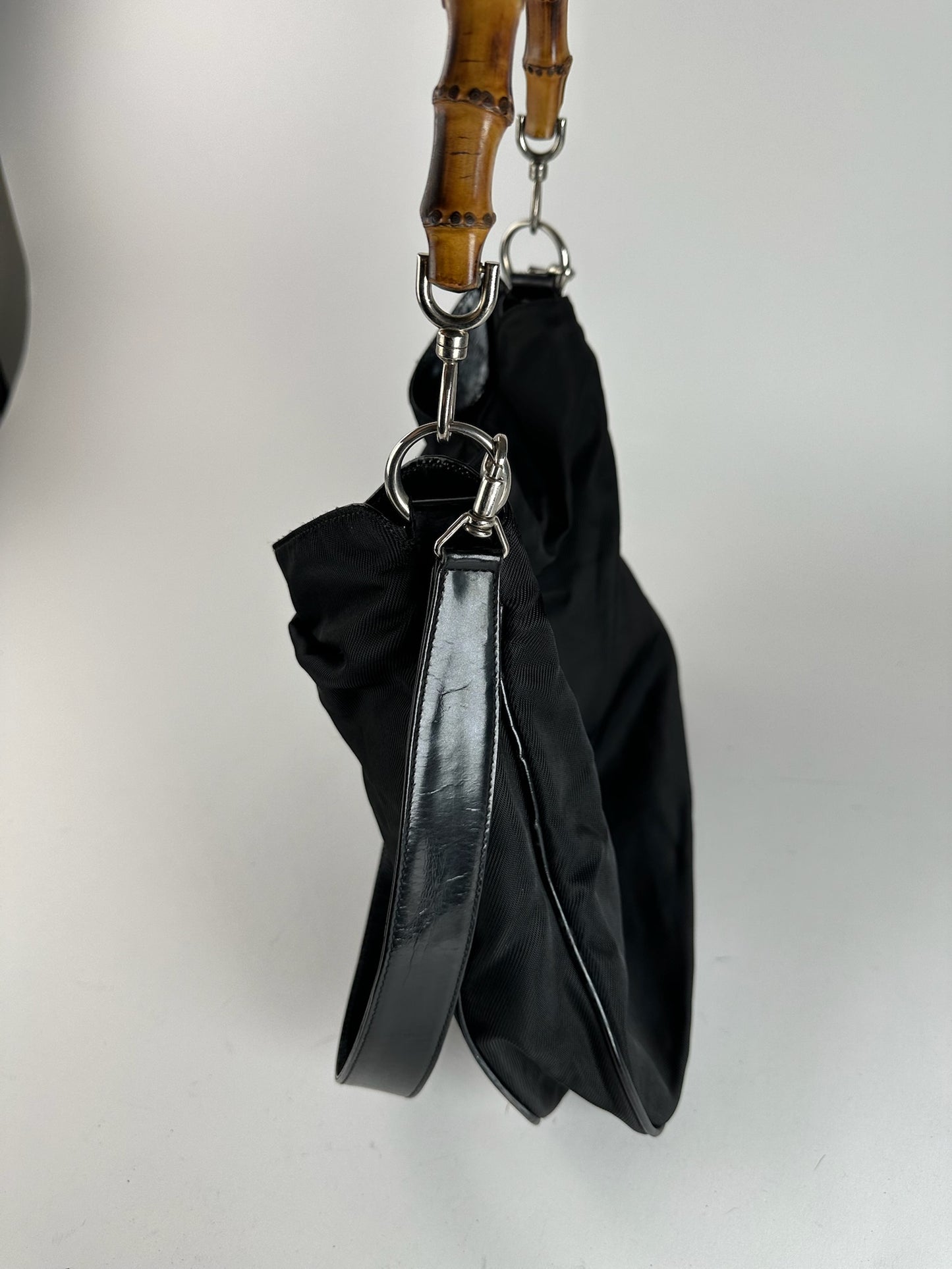 Sac vintage Gucci 2Way en toile de bambou noir