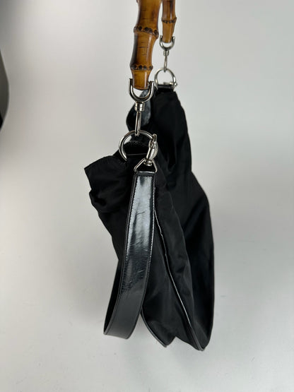 Sac vintage Gucci 2Way en toile de bambou noir