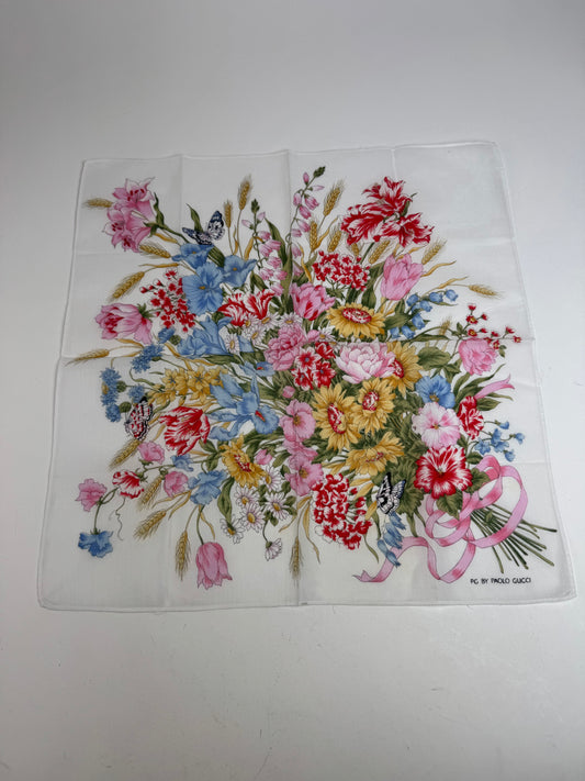 Vintage Paolo Gucci Floral Scarf White MULTICOLOR