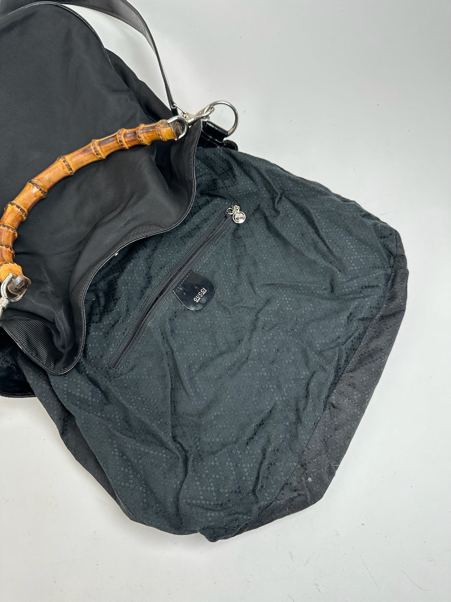 Sac vintage Gucci 2Way en toile de bambou noir