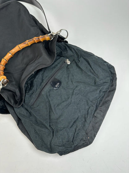 Sac vintage Gucci 2Way en toile de bambou noir