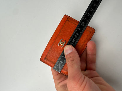 Vintage Chanel Leather Card Holder Orange Silver